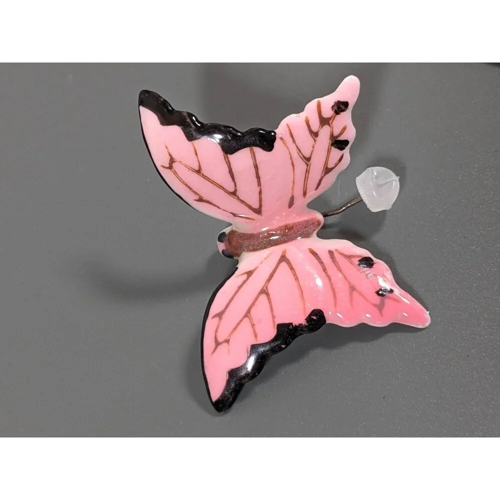 Vintage Japan Porcelain 3D Pin Painted Butterfly Stick Pin‎
